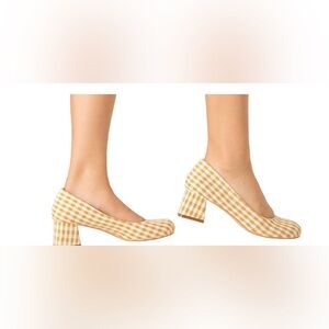 CIDER Womens Plaid Fabric Upper Yellow/White Chunky Block Heel Shoes Sz 40 US 9